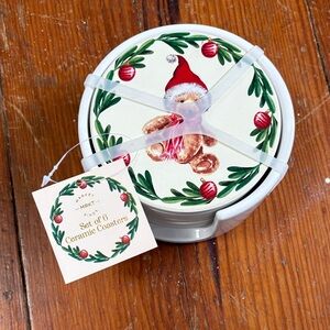 NWT MRKT Finds Festive Christmas Teddy Bear Ceramic‎ Coasters Set of 6